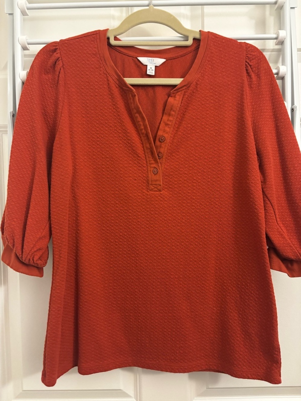 Time and Tru Rustic Orange Textured Henley Tunic